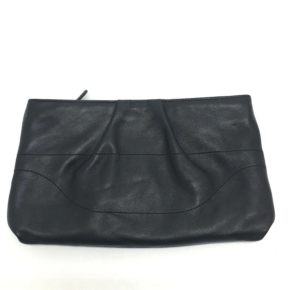 Salvatore Ferragamo Leather Bag Clutch Gancini Chain Crossbody Shoulder Black